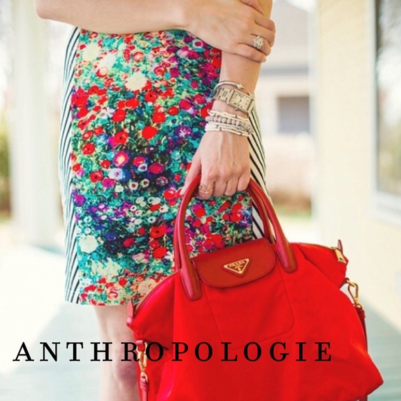 Anthropologie ‘Tabitha’ Women’s Multicolor Floral Stripe Casual Pencil Skirt - Picture 2 of 6